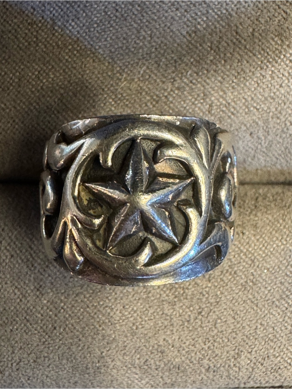 Sterling Silver Western Star Scroll Statement Ring - Size 5.25